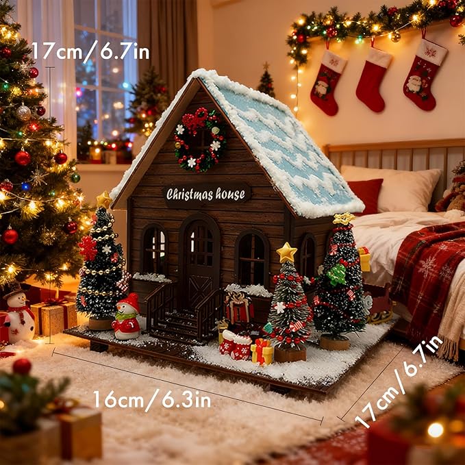 DIY Miniature House Kit: Christmas Vintage Street 3D Wooden Model - Challenging Adult Building Project, Unique Holiday Home & Room Decor (6.3" x 6.7" x 6.7")