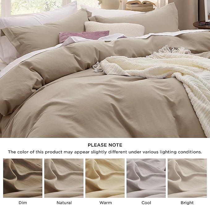 Bedsure Deep Beige Duvet Cover Twin/Twin XL Size - 2 Pieces Prewashed Cotton-Like Extra Soft Bedding Set, Includes 1 Twin Duvet Cover 68x90 Inches with Zipper Closure & 1 Pillow Sham, No Comforter