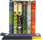 Hem Incense Sticks Variety Pack #1-120 Insence-Sticks (6 Incents x 20 Insense) + Incense Stick Holder Bundle with 6 Top Scents Including Lavender Patchouli Dragons Blood White Sage