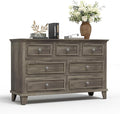 GarveeHome Grey Dresser for Bedroom, 7 Drawer Dresser, Wooden Chest of Drawers with Deep Drawers, 47 in Long Dressers TV Stand, Modern Dressers Organizer with Vintage Handle for Living Room, Hallway