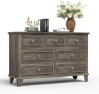 GarveeHome Grey Dresser for Bedroom, 7 Drawer Dresser, Wooden Chest of Drawers with Deep Drawers, 47 in Long Dressers TV Stand, Modern Dressers Organizer with Vintage Handle for Living Room, Hallway