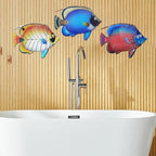 John's Studio Metal Fish Sea Wall Decor Outdoor Garden Hanging Art Sculptures Home Ocean Theme Decorations for Kitchen Bathroom and Pool - 3 PCS