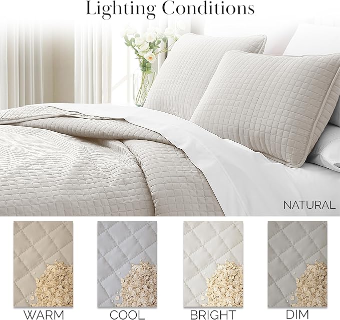 Southshore Fine Living, Inc. Full/Queen Quilt Bedding Set, Microfiber Quilts Queen Size, Coverlet, Stain & Pet Hair Resistant Bedding, Full Size Bedspread with 2 Pillow Shams, Bone (Pack of 4)