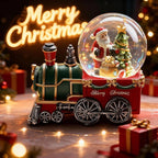 Christmas Snow Globe with Light up and Musical Snowflakes Holiday Decoration, 5.9 Inch Height Santa Claus Train Resin Snowglobe, Christmas Holiday Indoor Decor.