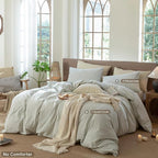 MooMee Striped Duvet Cover Set 100% Washed Cotton Linen Like Textured Breathable Durable Soft Comfy (Sage Green White Classic Stripes, Oversized King Plus 128"x120")