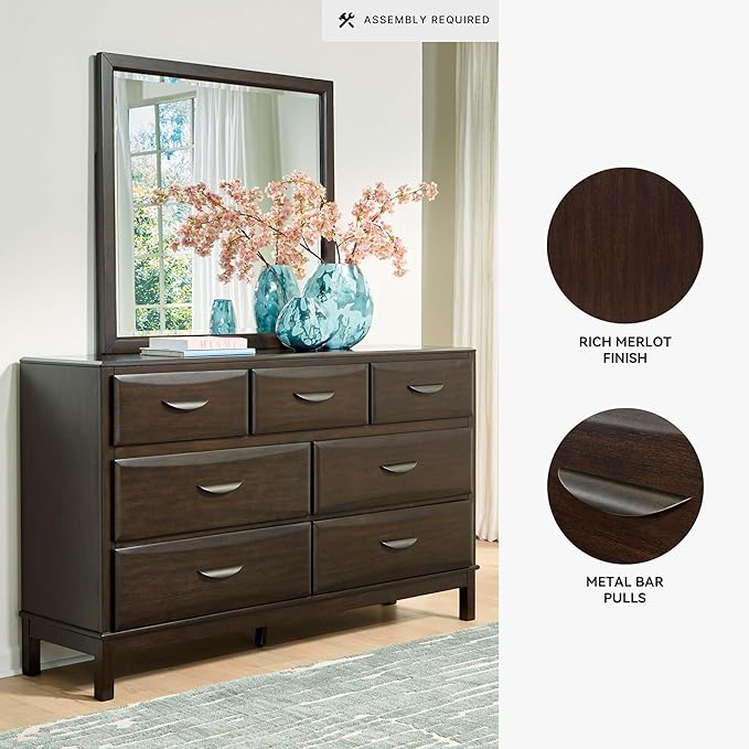 Signature Design by Ashley Vanmore Contemporary 7-Drawer Dresser and Mirror with Anti-Tipping Restraint, Dark Brown
