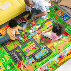 Extra Large Kids Rug ABC Farm Play Mat for Toy Cars, 110"×78.7" Farm Life Road Traffic for Playroom Kids Vehicles Road Rugs Village Map Play Mat Non-Slip Washable for Toddlers Boys Room Playtime