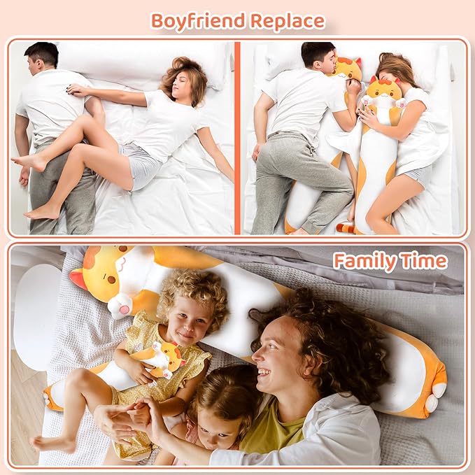 Mewaii Long Cat Plush 5 Sizes, 120% Extra Filling Giant Plushness Kids Body Pillow, Kawaii Cute Brown Cat Stuffed Animals Plushies, Big Long Body Pillow Cat Plush Gift for Girls 53”