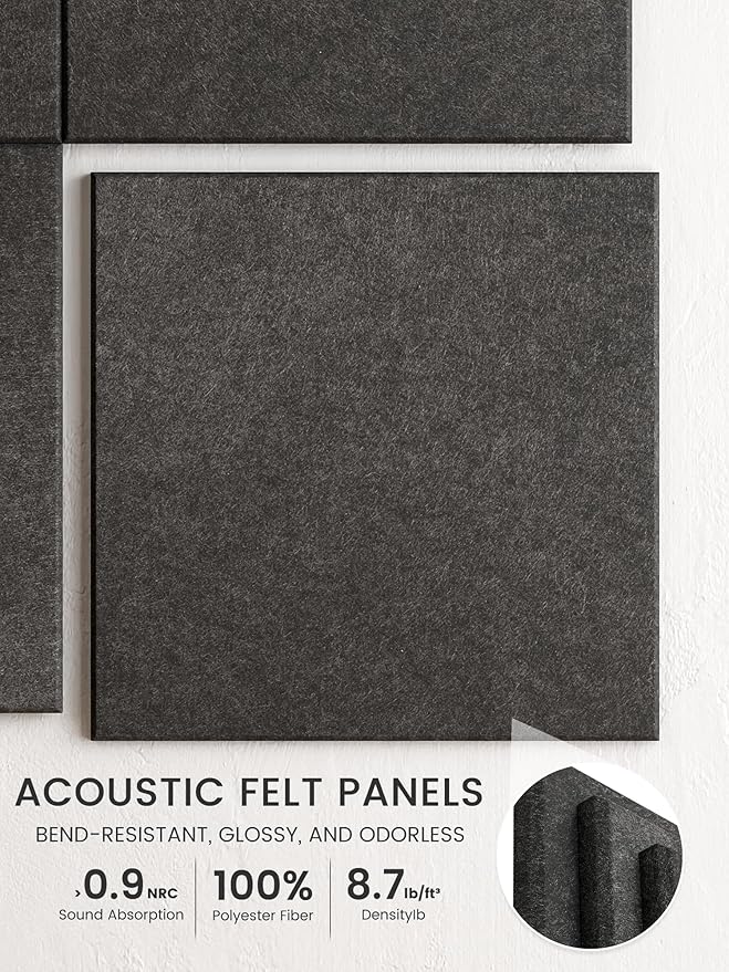 Bumusty Large Cork Board 36" x 24" Alternative - 6 Pack Felt Wall Tiles with 40 Safe Removable Adhesive Tabs, 30 Pushpins, Cork Boards for Walls Pin Board Bulletin Board Office Decor (Charcoal Gray)