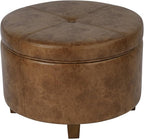 HomePop Large Leatherette Storage Ottoman - Distressed Brown Faux Leather