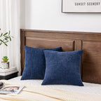 GAWAMAY Decorative Square Throw Pillow Covers 22"x22" Inch Set of 2, Super Soft Chenille Pillows Farmhouse Fall Pillowcase for Living Room Bedroom Sofa Couch Cushion Cover Navy Blue 55x55cm