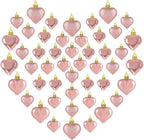 48PCS Valentines Day Heart Ornaments, Rosegold Shaped Ornaments, 2 Sizes Hanging Decorations, Glossy Baubles for Valentine's Day Wedding Anniversary Party Decor