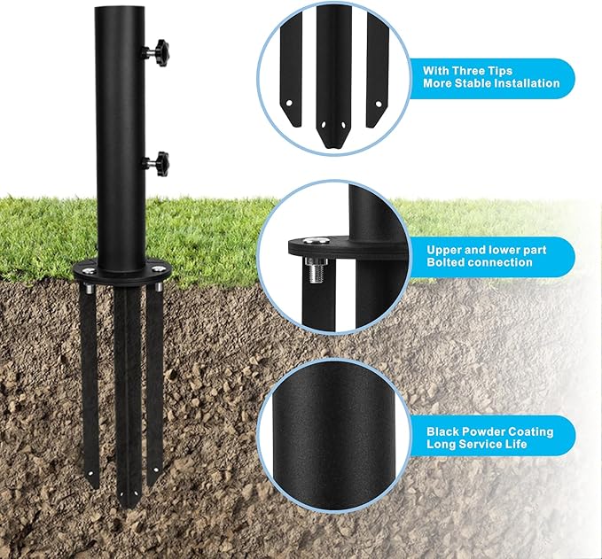 Patio Umbrella Base Stands Multifunctional Outdoor Umbrella Holder, In Ground Umbrella Base with Ground Spike Fixing,Deck Umbrella Mount for Lawns,Granite,Concrete,Deck,Many Ways Installation