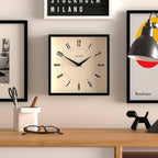 JONES CLOCKS® Box Wall Clock | Retro Square | 10 inch | Black | Easy to Read Numbers | Perfect Kitchen or Office Clock