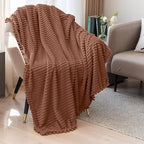 DISSA Fleece Blanket Throw Size – 51x63, Caramel – Soft, Plush, Fluffy, Fuzzy, Warm, Cozy – Perfect Throw for Couch, Bed, Sofa - with Pompom Fringe - Flannel Blanket Throw Blanket