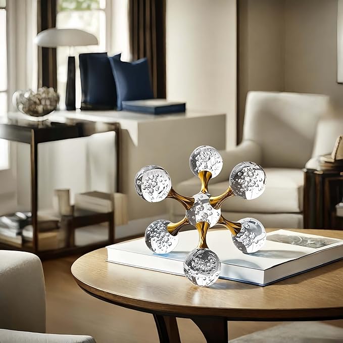 5.5 inch Sparkling Golden Crystal Ball, Modern Western Aesthetic House Decorations, Gold Home Decor for Living Room, Office, Bookshelves, Bedroom, Coffee Table, Gifts for Men, Women