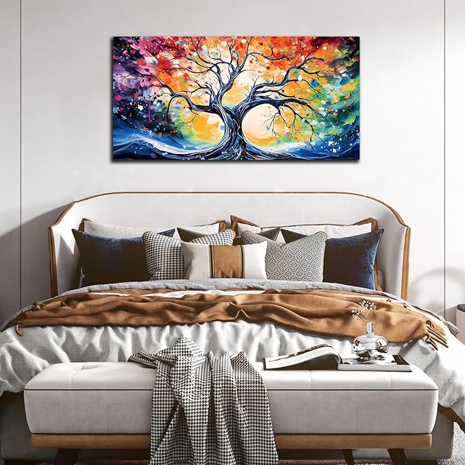 Large Canvas Wall Art Colorful Tree Picture Modern Living Room Bedroom Home Office Wall Decor Framed Canvas Prints Ready to Hang Size 20x40