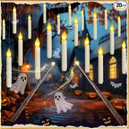 Homemory 20 Pcs Floating Candles with 2 Wand, LED Warm Yellow Magic Deco Candle, Warm Yellow Flameless Taper Candles for Halloween Party Decor