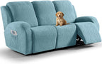 VANSOFY Recliner Couch Cover, 8-Pieces Stretch Recliner Sofa Cover Soft Jacquard Reclining Slipcover Furniture Protector with Elastic Bottom for Kid, Pets(3 Seat,Light Blue)