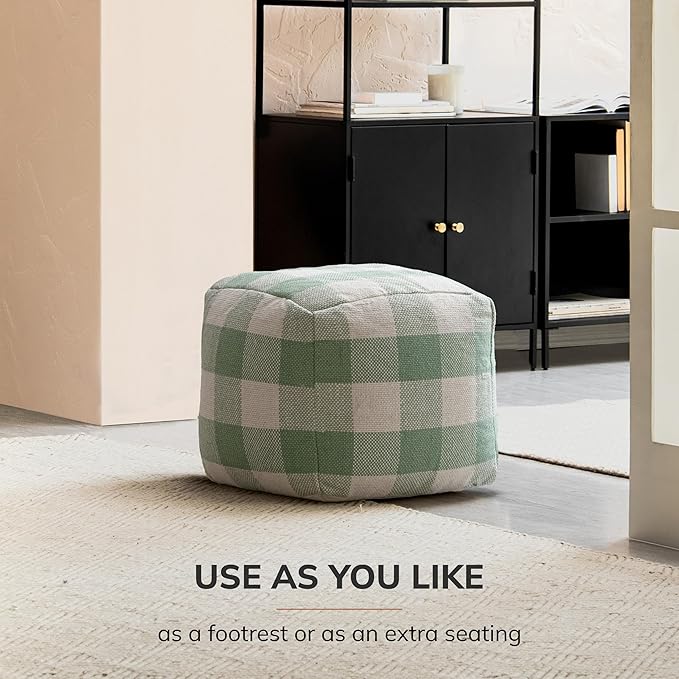 Anji Mountain Artisan Crafted Cotton Blend Pouf Ottoman | Versatile Floor Seating & Footstool for Living Room | Modern Boho Home Décor Accent | Filled Pouffe
