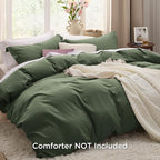 Bedsure Olive Green Oversized Queen Duvet Cover - 3 Pieces Prewashed Cotton-Like Polyester Extra Soft Bedding Set, Includes 1 Duvet Cover 98''x98'' with Zipper Closure & 2 Pillow Shams, No Comforter