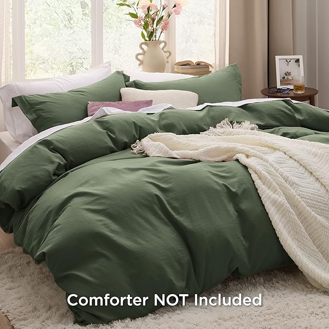 Bedsure Olive Green Oversized Queen Duvet Cover - 3 Pieces Prewashed Cotton-Like Polyester Extra Soft Bedding Set, Includes 1 Duvet Cover 98''x98'' with Zipper Closure & 2 Pillow Shams, No Comforter