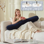 Headboard Wedge Pillow + A Long Neck Roll Pillow Body Pillow，Large Headboard Pillow with Removable Cover (Blue, Queen：59x8x20 inches)