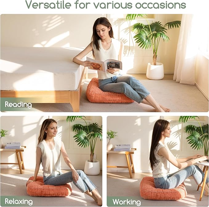 Washable Floor Pillow Cushion for Adults, Meditation Cushion Pillow, Removable Tufted Blended Corduroy Cover, Large Square Floor Sitting for Tatami Living Room or Yoga, 22x22 Inch, Machine Washable