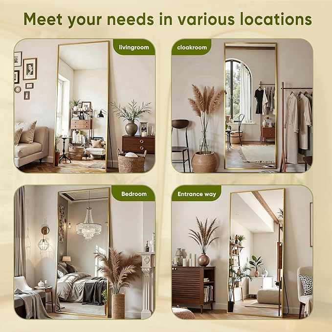Full Length Mirror, 82"x44" Full Body Mirror, Oversized Floor Mirrors, Leaning Free Standing Mirrors, Hanging Mounted Large Mirrors for Bedroom Dressing Room, Cloakroom, Gold