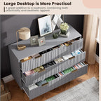 6 Drawer Dresser for Bedroom, Fluted 47.2 in Wide Modern Chest of Drawers with Deep Drawers, Long Large Double Dresser TV Stand, Wooden Dresser Organizer for Living Room, Hallway, Kids Room, Grey