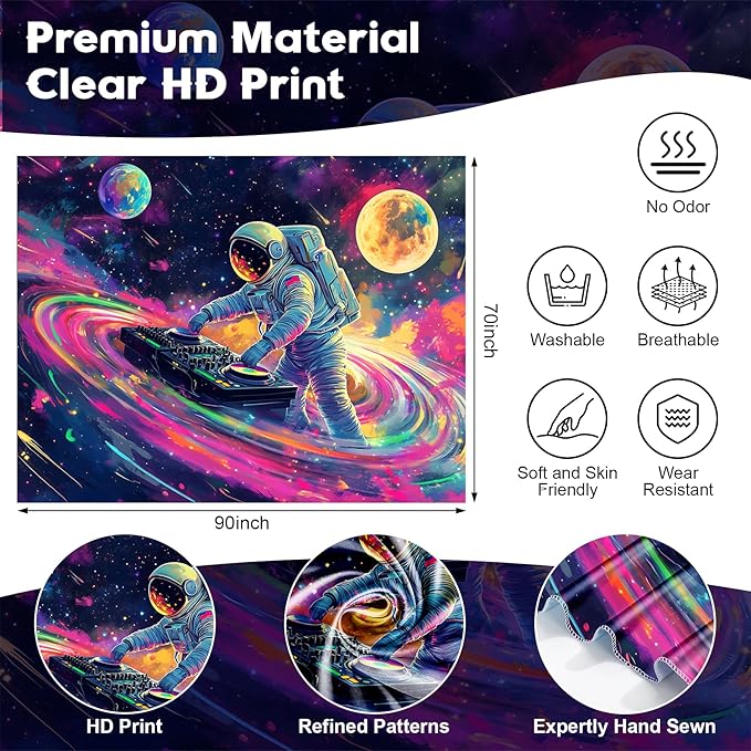 NYZE Astronaut Space Tapestry for Bedroom, Glow in the Dark Room Decor Wall Tapestries, Cool Galaxy Planet Wall Hanging, Wall Hanging for Men Guys Gamer Room Dorm Living Room 90x70 in
