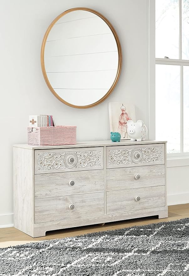 Signature Design by Ashley Paxberry Bohemian 6 Drawer Dresser with Carved Medallion Pattern, White