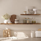 Wall Shelf Set of 2, Rustic Brown Floating Shelves 30 in W x 10 in D x 1 in H, Wooden Floating Wall Shelf with Invisible Brackets for Living Room/Bedroom/Bathroom/Kitchen Storage and Decor
