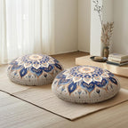 Meditation Cushion Set of 2, 32 Inch Extra Thick Memory Foam Round Floor Pillow with Removable Washable Cover, Bohemian Mandala Yoga Cushion for Adults - Ideal Holiday Decor, Blue