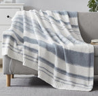 WRENGONGE Grey Blue Throw Blanket, 50x70 Soft Cozy Striped Throw Blankets for Couch, Sofa, Bed, Travel, Lightweight Fluffy Warm Plush Decorative Blankets for Women, Men Gift