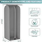 22” Gusseted Garment Bags for Hanging Clothes, Large Clear Window Clothes Cover for Closet Storage, Wardrobe Coat Protector for Suit, Shirt Long Dress, Bottom Enclosed, 2 Pack, 60” Long