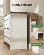 Marsail Farmhouse 6 Drawer Dresser, Wood Chest of Drawers with Natural Texture, Smooth Gliding Drawers, Versatile Storage Organizer Cabinet for Bedroom & Living Room, White and Brown