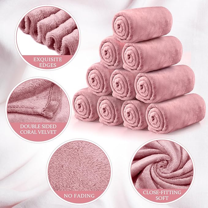 Tinideya 12 Pcs Flannel Fleece Throw Blanket Bulk 50 x 60 Inch Soft Fleece Blanket Warm Throw Blanket Coral Blankets for Couch Sofa Home Wedding Gifts Season (Light Pink)