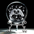 HDCRYSTALGIFTS 60mm 3D Laser Engraved Heart Hands Crystal Ball Paperweight Love Finger Valentines Figurines Gift for Women, Glass Decorative Ball Sphere for Shelf Living Room