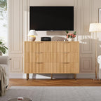 GarveeHome Natural 6 Drawer Dresser for Bedroom, Fluted 47.2 in Wide Modern Chest of Drawers with Deep Drawers, Long Large Double Dresser TV Stand for Living Room, Hallway, Kids Room