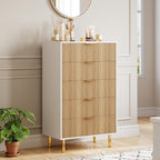 GarveeHome Natural Dresser, Modern 5 Drawer Dresser for Bedroom with Gold Handle and Large Drawer, Wood Double Chest of Drawers and Storage Organizer for Living Room, Hallway, Entryway