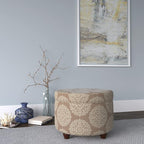 Homepop Home Decor | Upholstered Round Storage Ottoman | Ottoman with Storage for Living Room & Bedroom, Brown Medallion