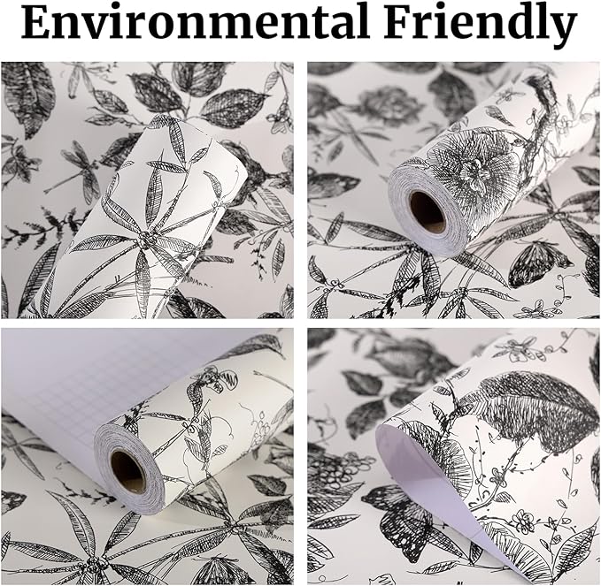 Drawer Liner Contact Paper for Dresser Peel and Stick Wallpaper Sketched Design 15.7x196.8in Self Adhesive Removable Black Maroon Rose Floral Butterfly Vintage Cabinet Shelf Renter Friendly