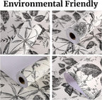 Drawer Liner Contact Paper for Dresser Peel and Stick Wallpaper Sketched Design 15.7x393.7in Self Adhesive Removable Black Maroon Rose Floral Butterfly Vintage Cabinet Shelf Renter Friendly