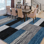 FlyDOIT Modern Geometric Patchwork Area Rug, 8x10 Blue Large Rugs for Living Room, Rockwood Collection Indoor Rugs for Bedroom, Throw Carpet Floor Decor for Entryway Dining Room Office Nursery