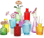 Coloch Set of 10 Colored Bud Vases, Assorted Small Glass Flower Vases Vintage Carved Floral Vase Single Bud Vase in Bulk for Centerpieces, Parties, Wedding Decoration, Office, Home