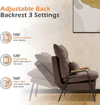 MCombo Accent Recliner Chair with Ottoman, Modern Fabric Armchair, Upholstered Sofa Bed for Living Room Bedroom, Small Space 4055 (Black Frame, Brown)