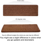 PURE ERA Bullnose Carpet Stair Treads Set Tape Free Non-Slip Indoor Stair Protectors Pet Friendly Rugs Covers Soft Skid Resistant Washable Reusable 9.5" x 30"(2 Pieces,Brown)