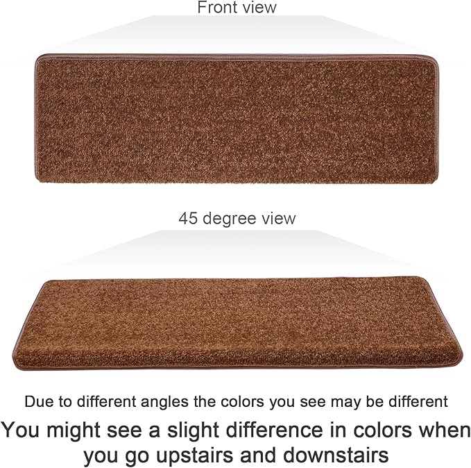 PURE ERA Bullnose Carpet Stair Treads Set Tape Free Non-Slip Indoor Stair Protectors Pet Friendly Rugs Covers Soft Skid Resistant Washable Reusable 9.5" x 30"(2 Pieces,Brown)