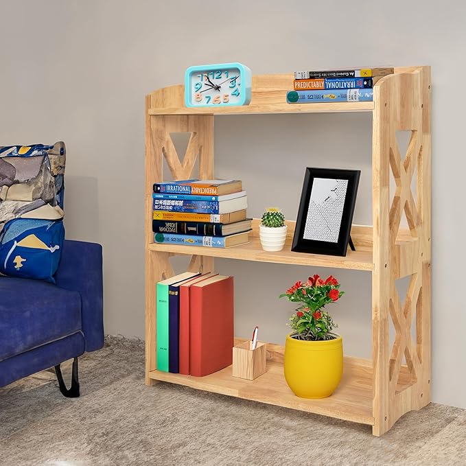 Natural Bookcase by Natural Wood, 3 Tier Bookshelf, Small Book Shelves Freestanding Display Storage Shelves. Open Bookshelf for Bedroom, Living Room and Office (Natural, 3 Tier)